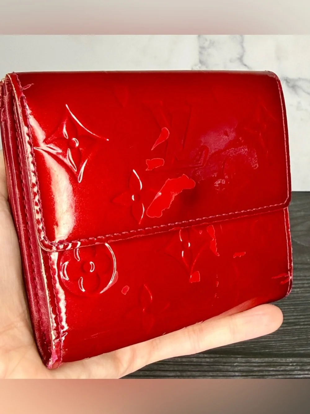 Louis Vuitton Monogram Vernis Red Compact Wallet | TH1018 | Patent Leather